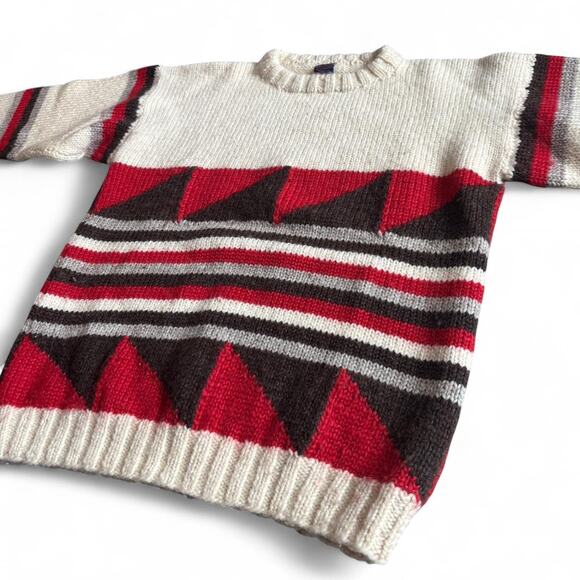 Southern Garments vintage handmade knit sweater geometric cream red brown - Picture 3 of 7